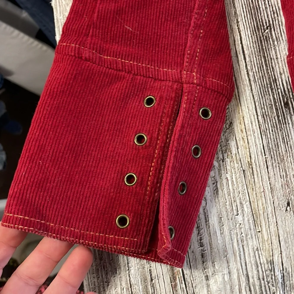 Tulle Red Y2K Corduroy Grommet Sleeve Stretchy Button Front Blazer Jacket Small - Picture 4 of 10